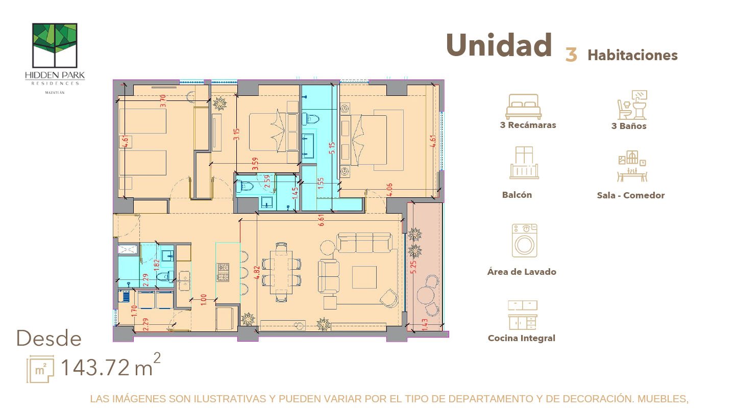 Departamento 131m2 | Hidden Park Mazatlán